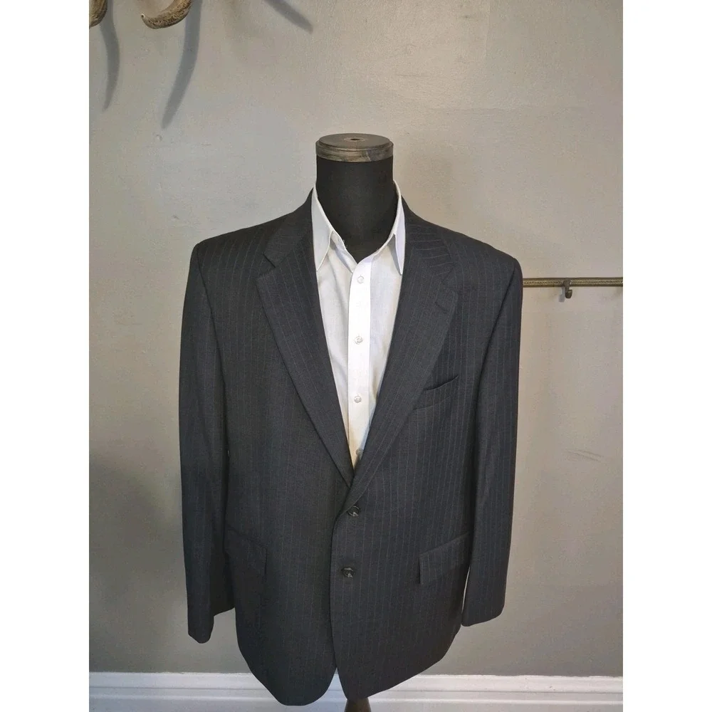 Lauren Ralph Lauren Mens Wool Sport Coat 48R Charcoal Pinstripe 2 Button Blazer